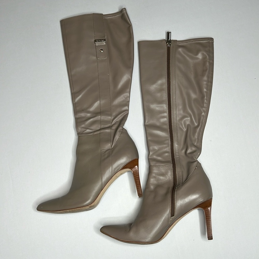 Calvin Klein Bellina Leather Zip Up Pointed Toe Boots